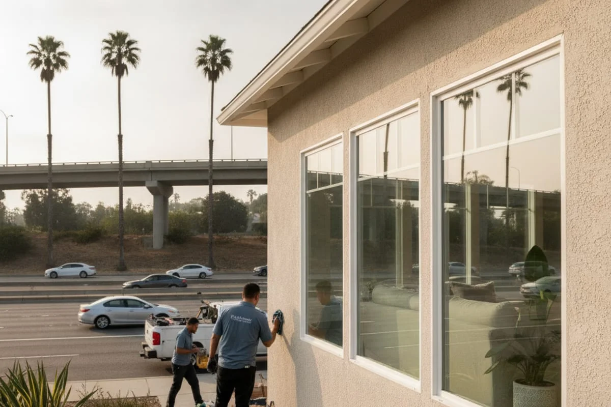 Una casa de San Diego cerca de un intercambio de autopista con ventanas laminadas de doble vidrio instaladas en el lado que da a la calle