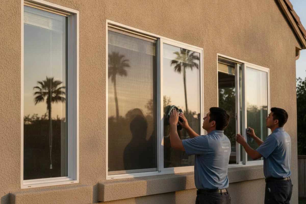 Un collage que muestra distintos estilos de ventana en casas de San Diego, incluyendo ventanas batientes, de guillotina doble y correderas