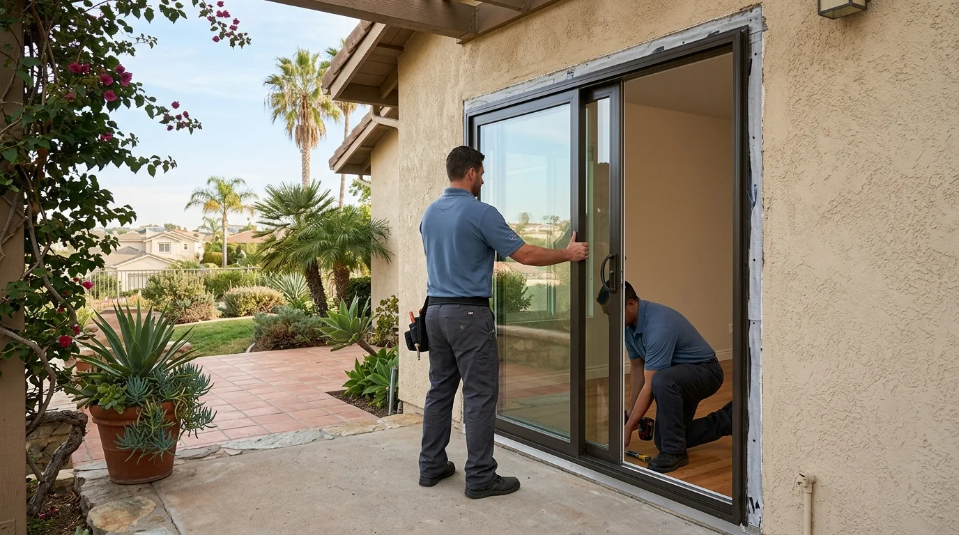 Sliding glass patio door at a San Diego home