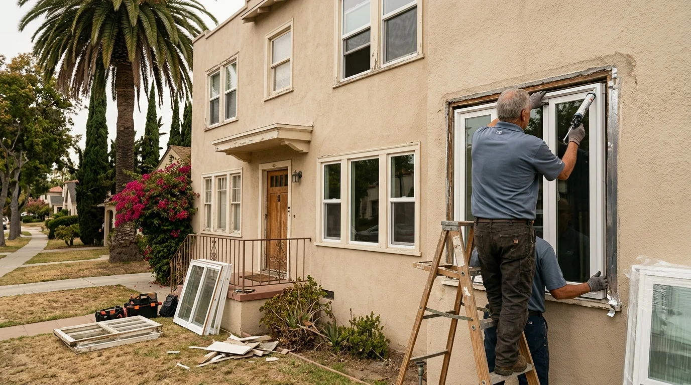 Older San Diego home with traditional windows