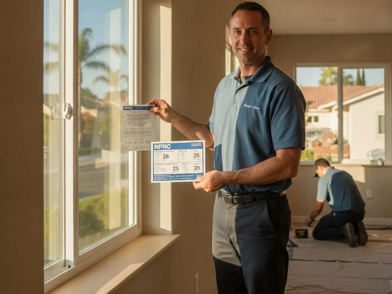 A San Diego homeowner using an incense stick to test for air leaks around a window frame on a windy day