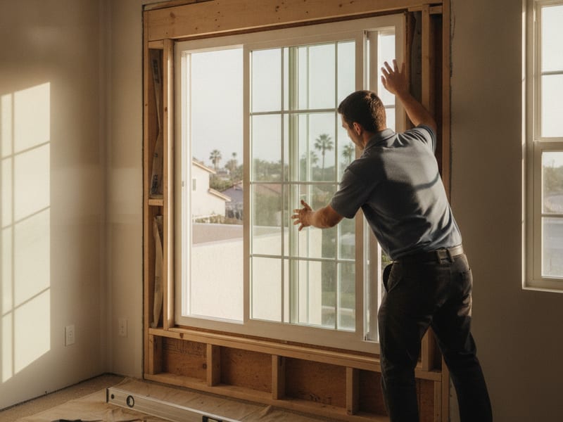 Instalación de ventana de escape en una recámara de San Diego mostrando las dimensiones del área libre de apertura